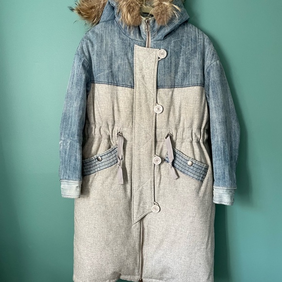 Denim and wool women puffer jacket -S size- snow jacket - Picture 6 of 12